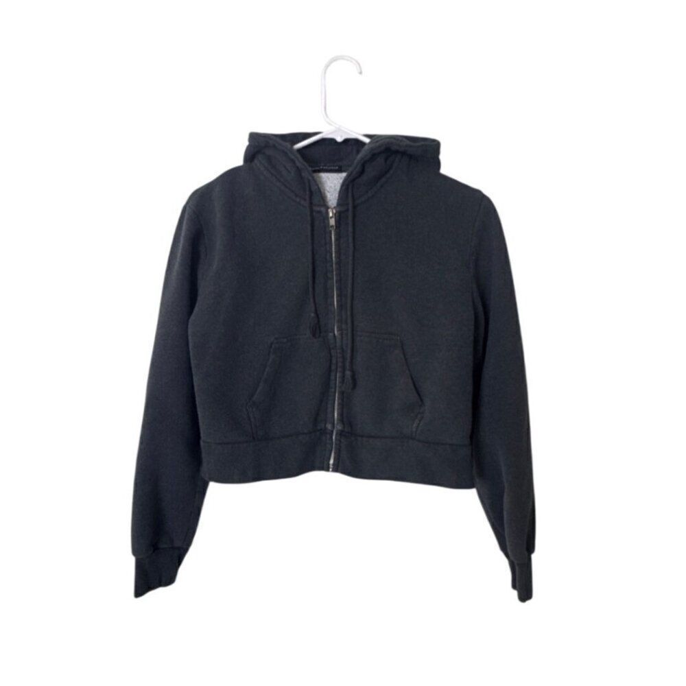 Brandy Melville Dark Gray Cropped Zip-Up Hoodie Jacket size small - Picture 1 of 5